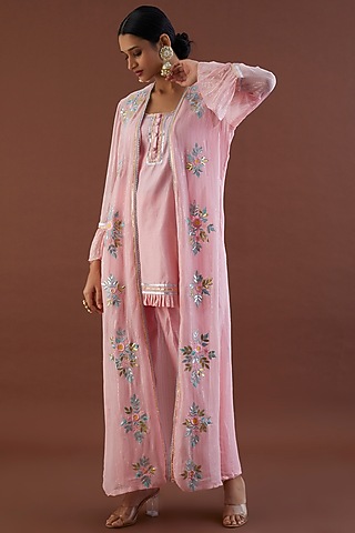Blush Pink Embroidered Jacket Set by Metamorphs