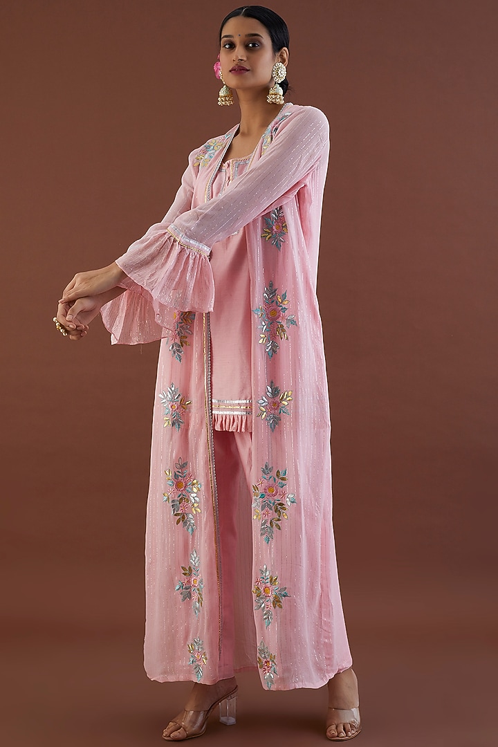 Blush Pink Embroidered Jacket Set by Metamorphs at Pernia's Pop Up Shop