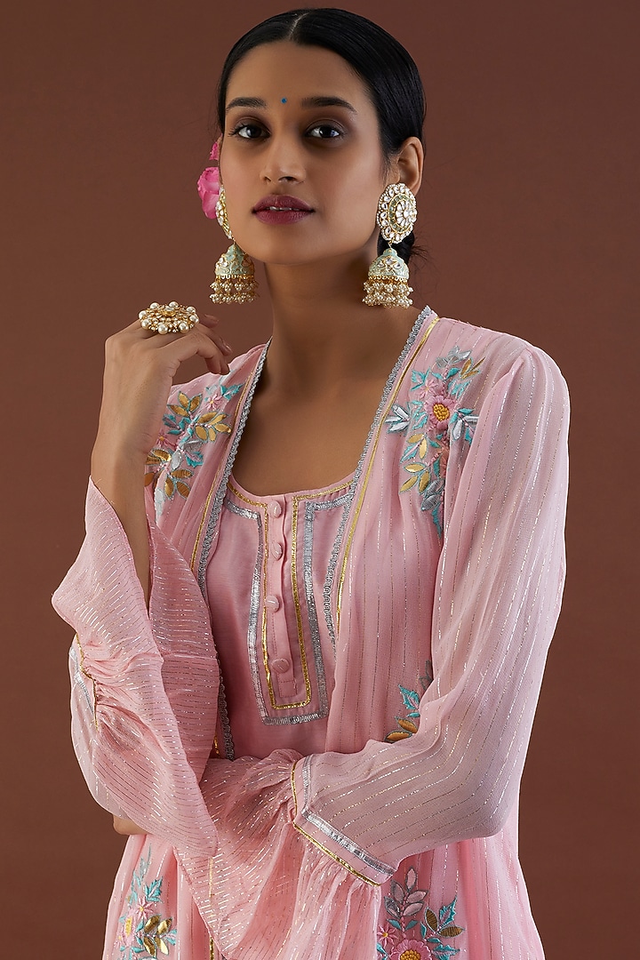 Blush Pink Embroidered Jacket Set by Metamorphs at Pernia's Pop Up Shop