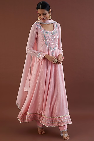 Blush Pink Embroidered Anarkali Set by Metamorphs