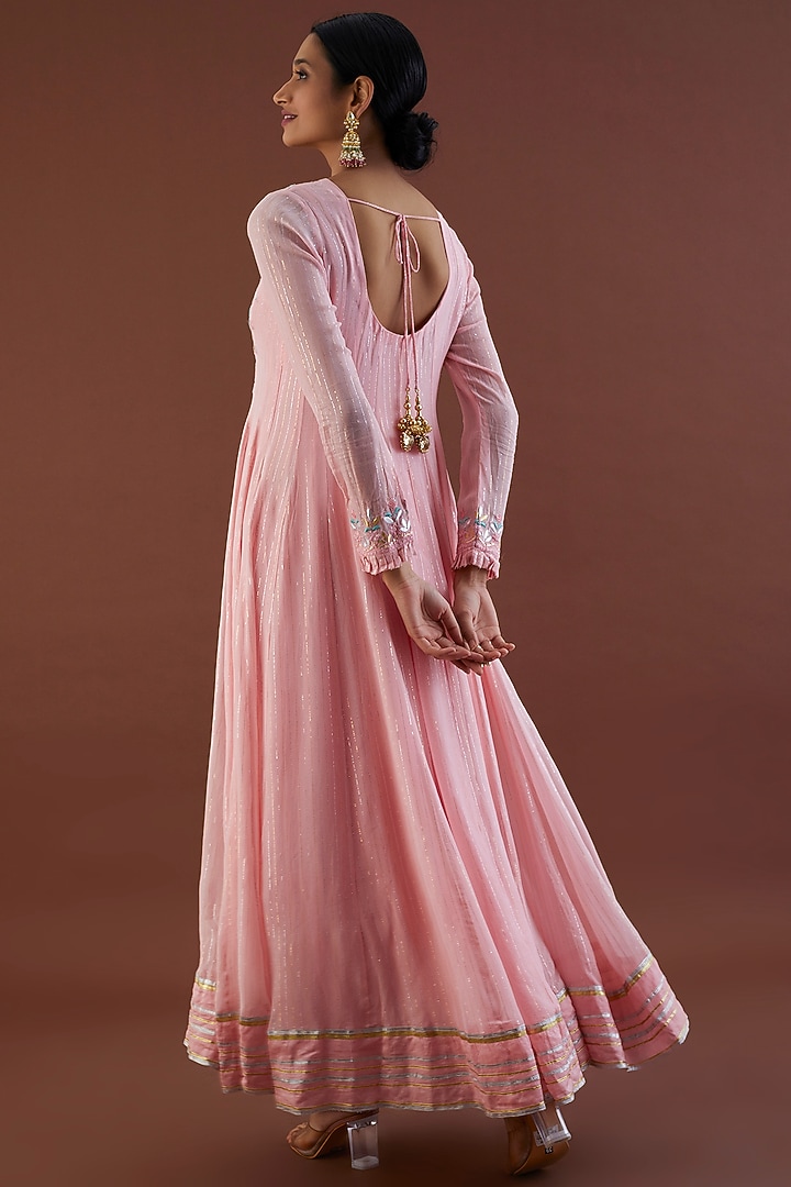 Blush Pink Embroidered Party Wear Anarkali Set by Metamorphs at Pernia's Pop Up Shop