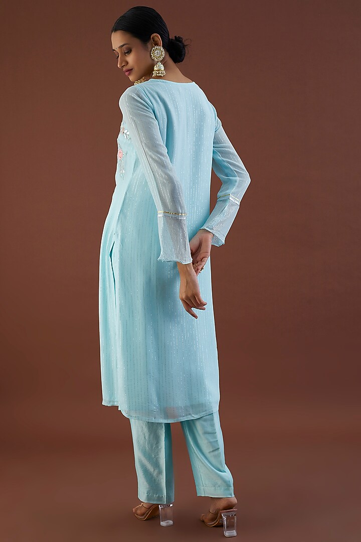Mint Blue Embroidered Kurta Set by Metamorphs at Pernia's Pop Up Shop