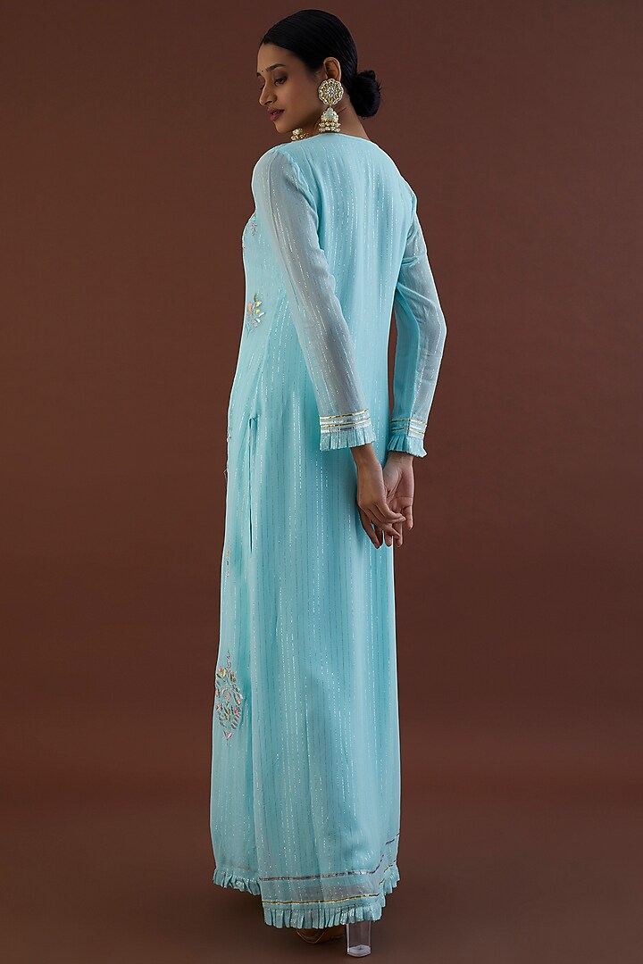 Ice Blue Embroidered Jacket Set by Metamorphs at Pernia's Pop Up Shop