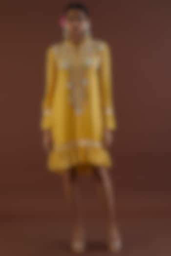 Pale Yellow Embroidered Dress by Metamorphs
