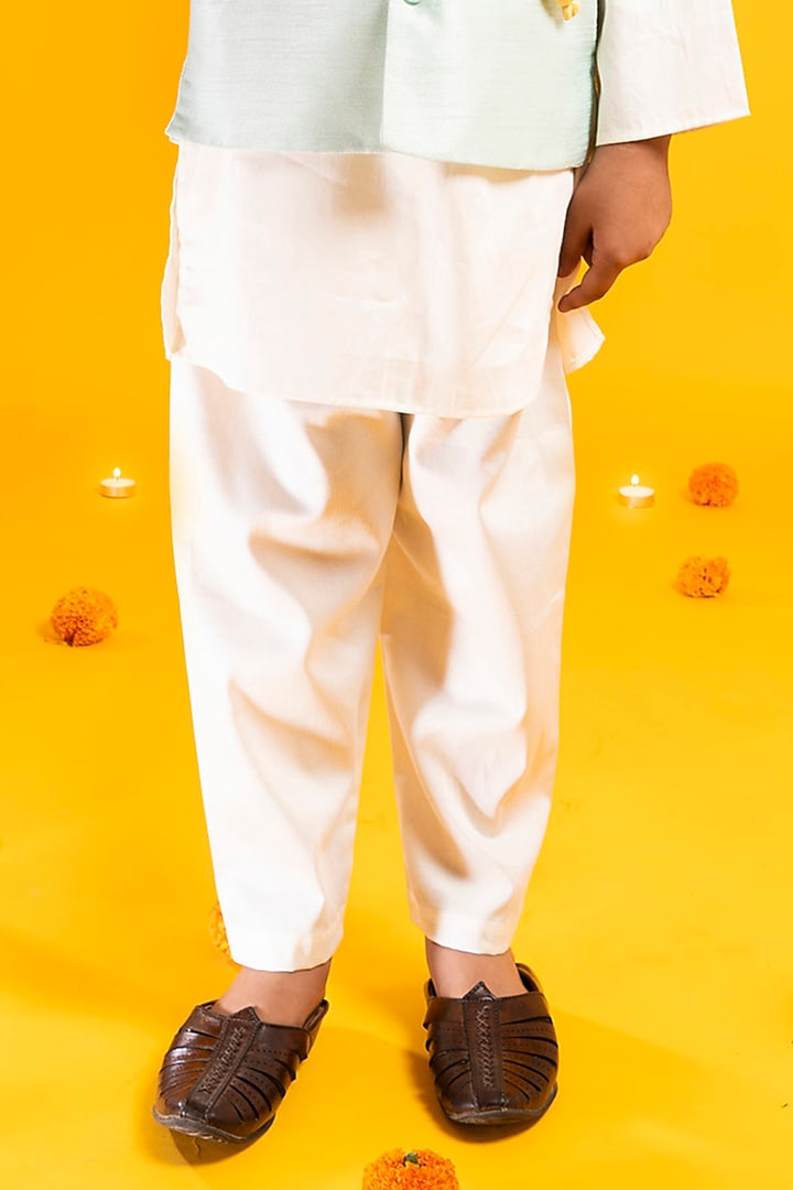Jade Green Cotton Silk Bundi Jacket Set For Boys by Metaphor Kids at Pernia's Pop Up Shop