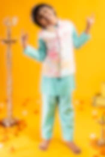 Multi-Colored Chinon Chiffon Hand Embroidered Tie & Dye Bundi Jacket Set For Boys by Metaphor Kids at Pernia's Pop Up Shop