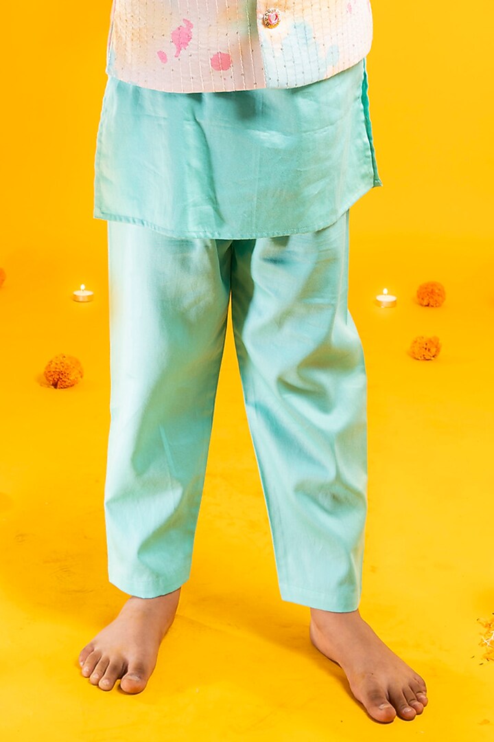 Multi-Colored Chinon Chiffon Hand Embroidered Tie & Dye Bundi Jacket Set For Boys by Metaphor Kids at Pernia's Pop Up Shop