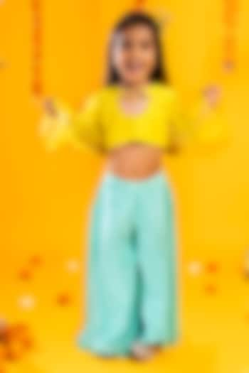 Aqua Blue Chinon Chiffon Pant Set For Girls by Metaphor Kids at Pernia's Pop Up Shop