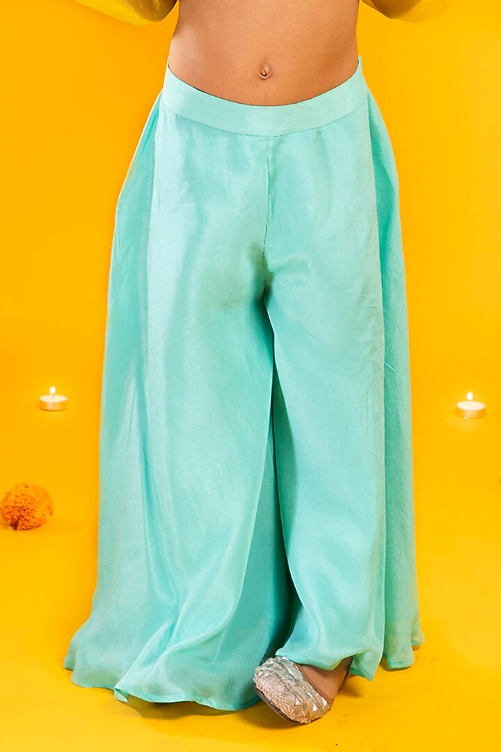 Aqua Blue Chinon Chiffon Pant Set For Girls by Metaphor Kids at Pernia's Pop Up Shop