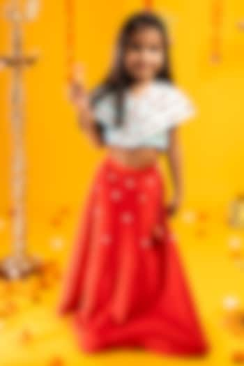 Cherry Red Cotton Silk Beads Hand Embroidered Lehenga Set For Girls by Metaphor Kids at Pernia's Pop Up Shop