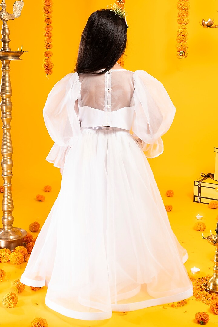 Off-White Poly Organza Hand Embroidered Lehenga Set For Girls by Metaphor Kids at Pernia's Pop Up Shop