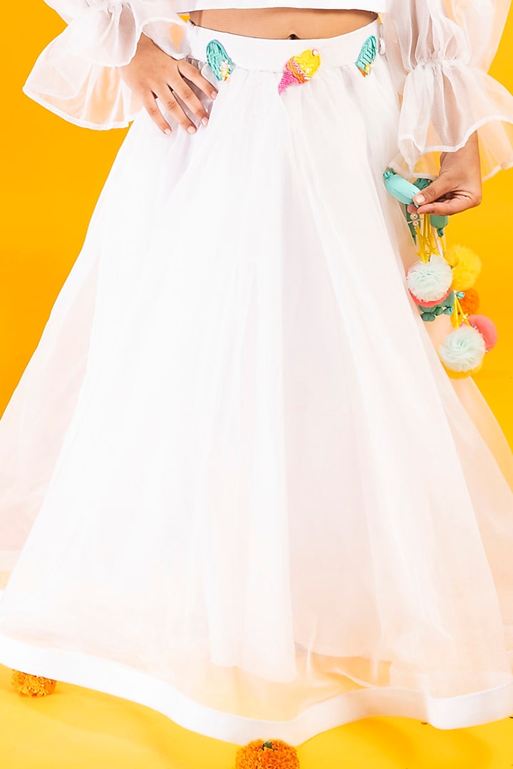 Off-White Poly Organza Hand Embroidered Lehenga Set For Girls by Metaphor Kids at Pernia's Pop Up Shop