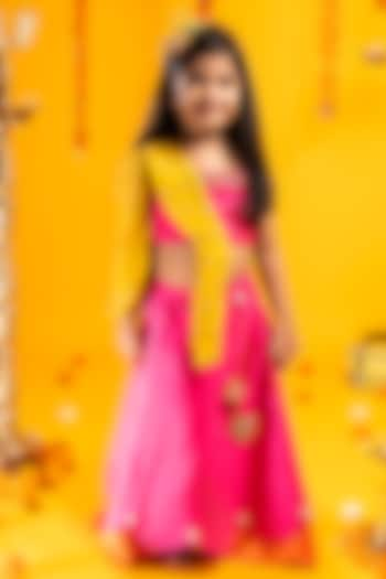 Rani Pink & Orange Cotton Silk Sequins Embroidered Lehenga Set For Girls by Metaphor Kids at Pernia's Pop Up Shop