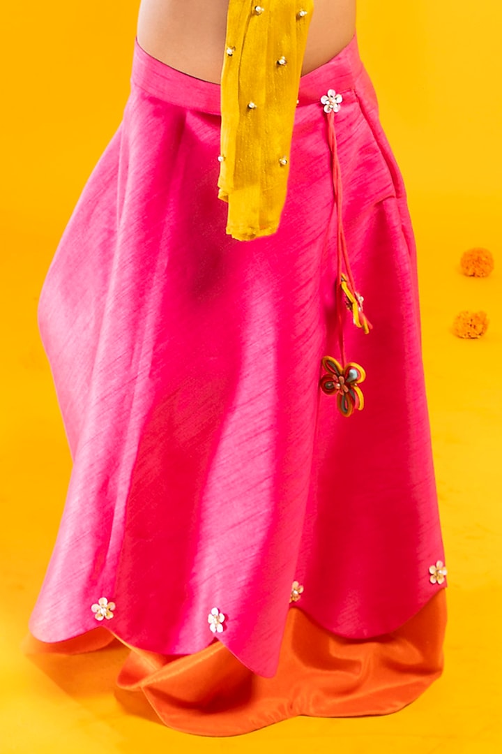 Rani Pink & Orange Cotton Silk Sequins Embroidered Lehenga Set For Girls by Metaphor Kids at Pernia's Pop Up Shop