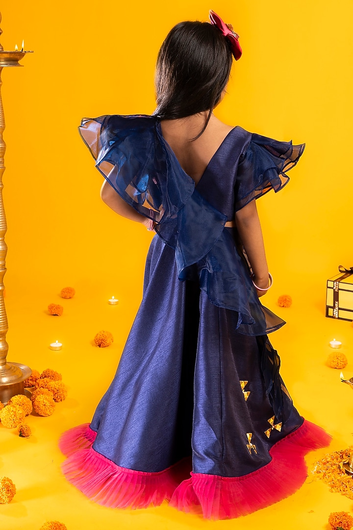 Blue Cotton Silk Sequins Work lehenga Set For Girls by Metaphor Kids at Pernia's Pop Up Shop