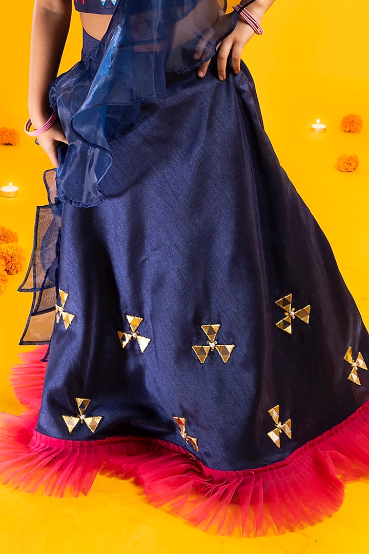 Blue Cotton Silk Sequins Work lehenga Set For Girls by Metaphor Kids at Pernia's Pop Up Shop