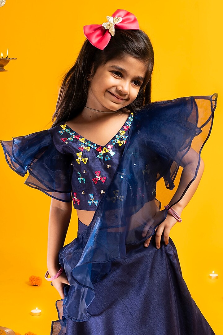 Blue Cotton Silk Sequins Work lehenga Set For Girls by Metaphor Kids at Pernia's Pop Up Shop