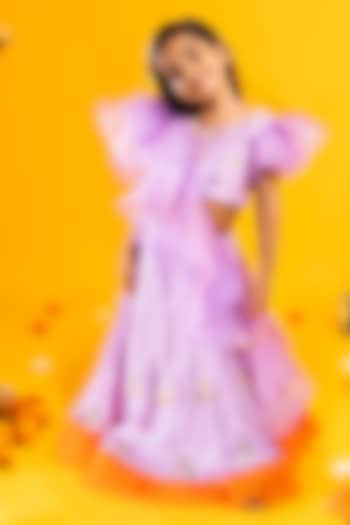 Lavender & Orange Upada Silk Sequins Work lehenga Set For Girls by Metaphor Kids at Pernia's Pop Up Shop