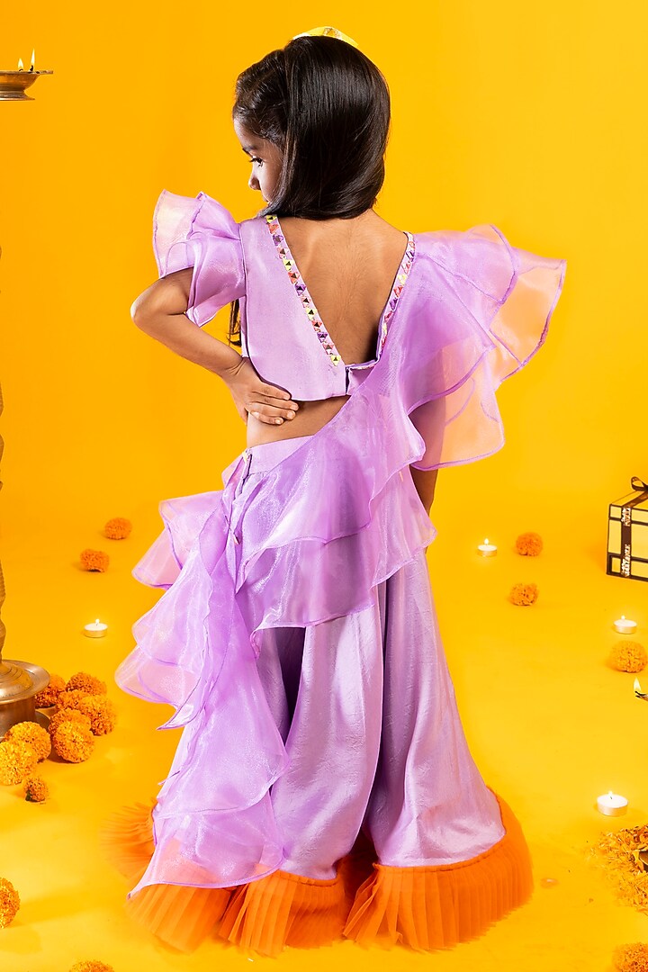 Lavender & Orange Upada Silk Sequins Work lehenga Set For Girls by Metaphor Kids at Pernia's Pop Up Shop