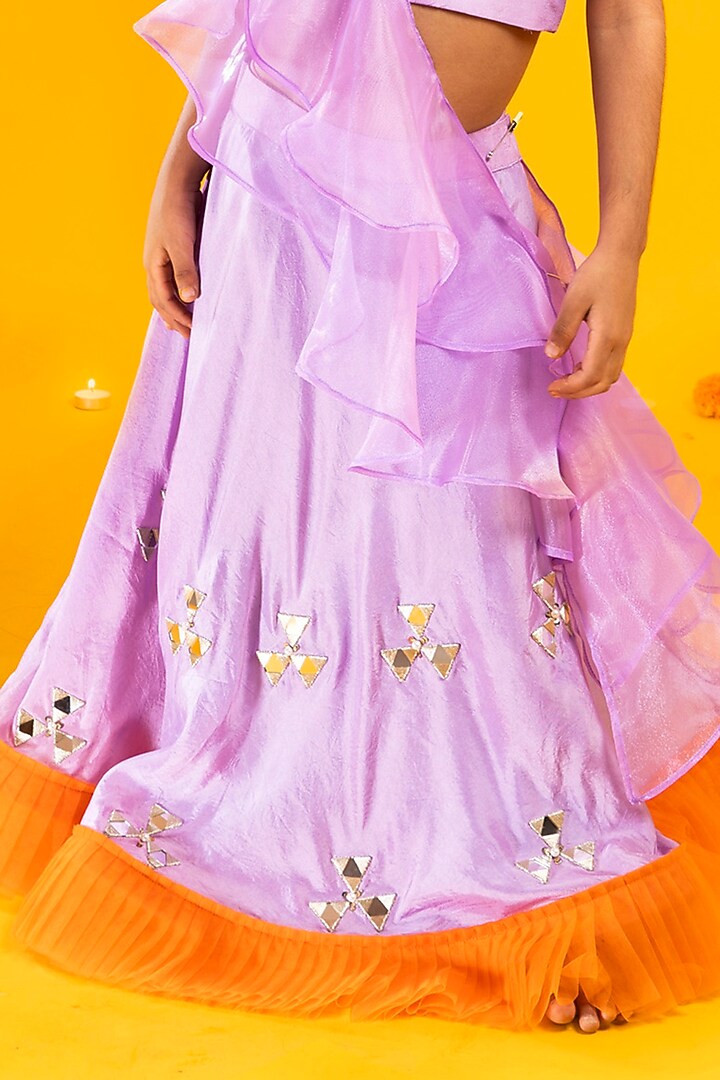 Lavender & Orange Upada Silk Sequins Work lehenga Set For Girls by Metaphor Kids at Pernia's Pop Up Shop