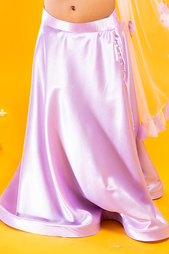 Lavender Satin Floral Hand Embroidered Lehenga Set For Girls by Metaphor Kids at Pernia's Pop Up Shop