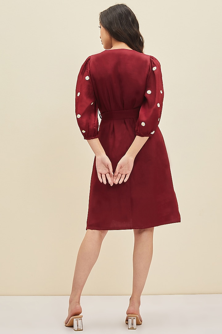Marisol Red Hand Embroidered Knee-Length Summer Dress by Meadow at Pernia's Pop Up Shop