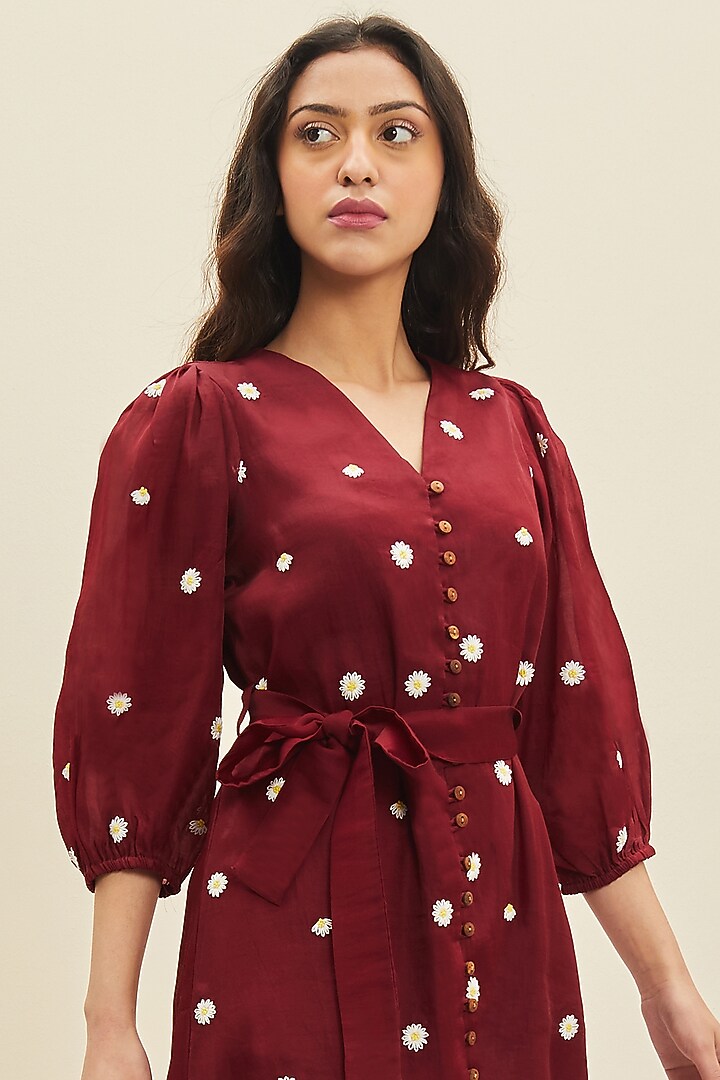 Marisol Red Hand Embroidered Knee-Length Summer Dress by Meadow at Pernia's Pop Up Shop