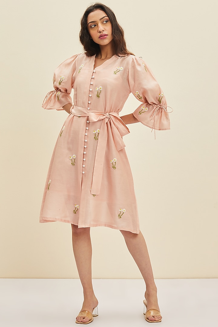 Blush Pink Silk Cotton Organza Knee-Length Summer Dress by Meadow at Pernia's Pop Up Shop