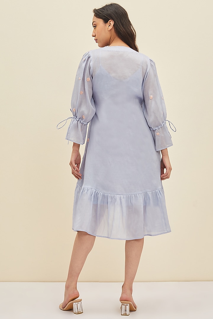 Light Blue Hand Embroidered Knee-Length Summer Dress by Meadow at Pernia's Pop Up Shop