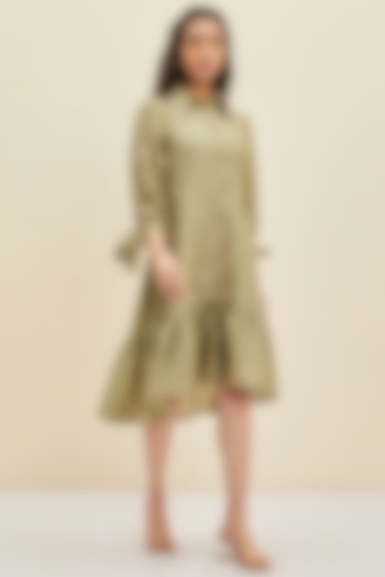 Olive Green Hand Embroidered Knee-Length Dress by Meadow