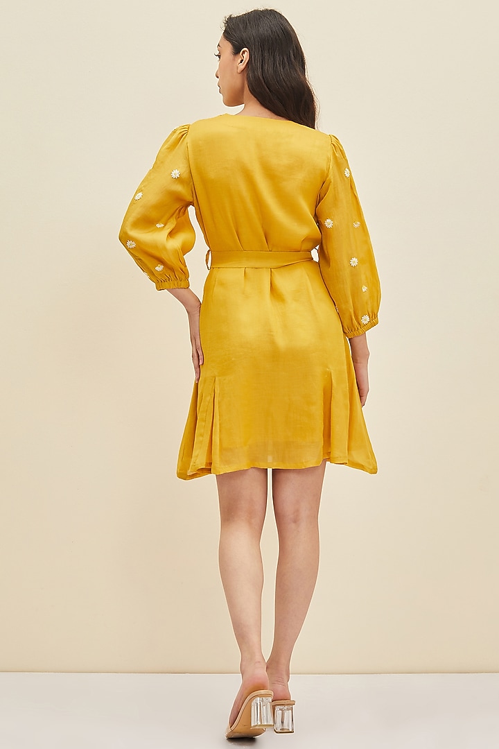 Daffodil Yellow Hand Embroidered A-Line Summer Dress by Meadow at Pernia's Pop Up Shop