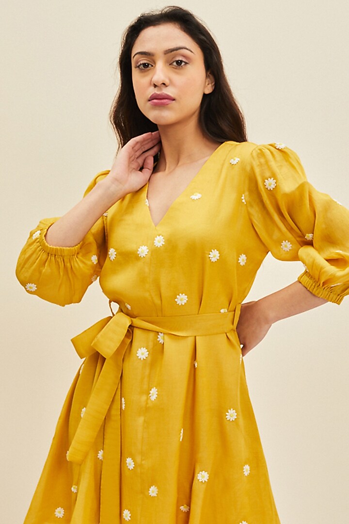 Daffodil Yellow Hand Embroidered A-Line Summer Dress by Meadow at Pernia's Pop Up Shop