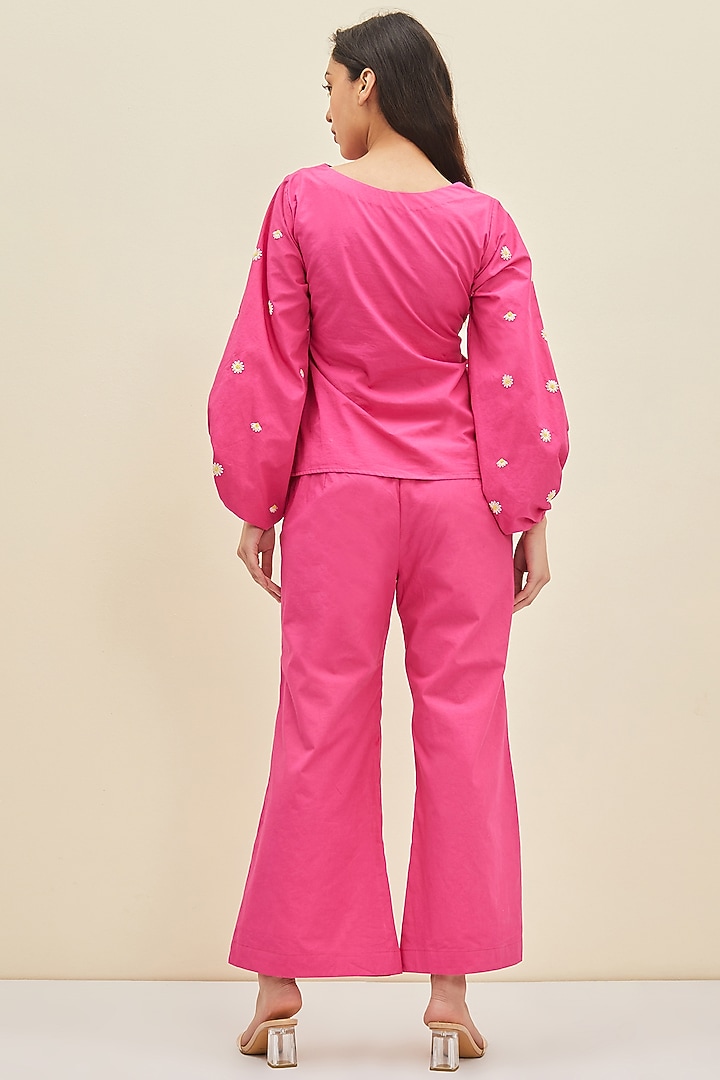Fuchsia Cotton Poplin Flared Pant Set by Meadow at Pernia's Pop Up Shop