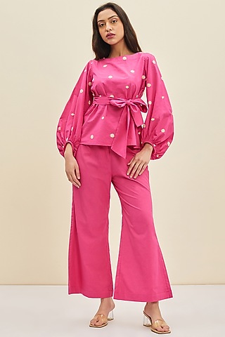 Fuchsia Hand Embroidered Blouse by Meadow