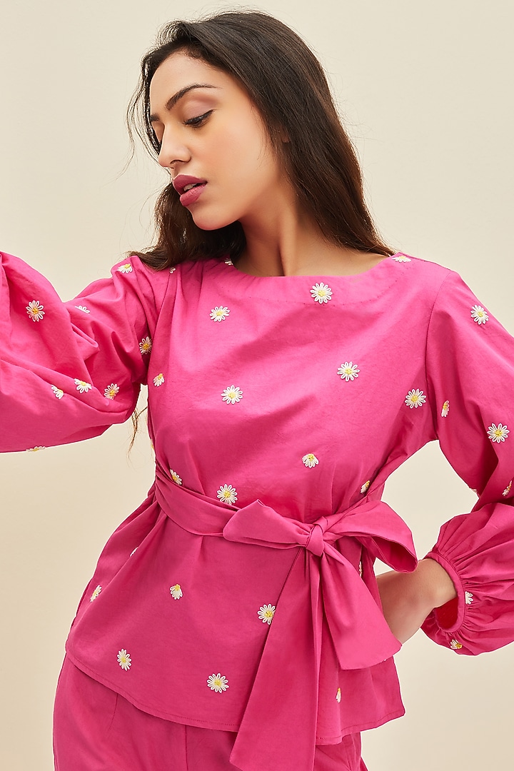 Fuchsia Hand Embroidered Blouse by Meadow at Pernia's Pop Up Shop