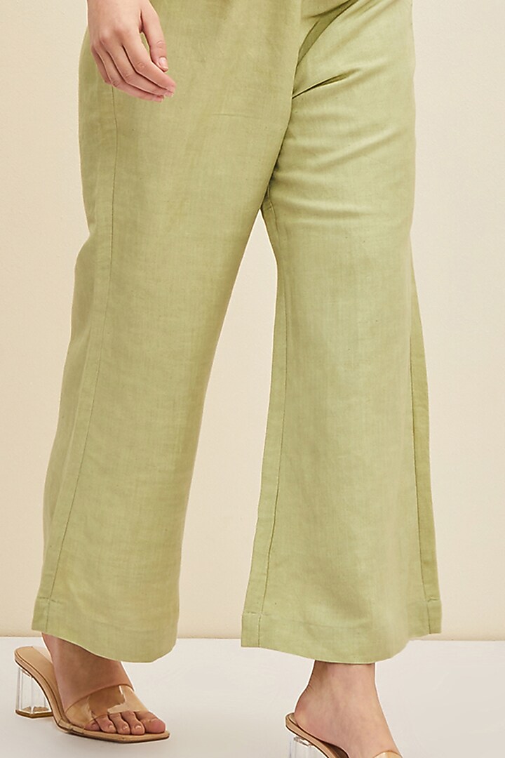 Aloe Green Linen Flared Pant Set by Meadow at Pernia's Pop Up Shop