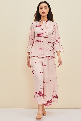 Blush Pink Hand Tie-Dyed Flowy Blouse by Meadow