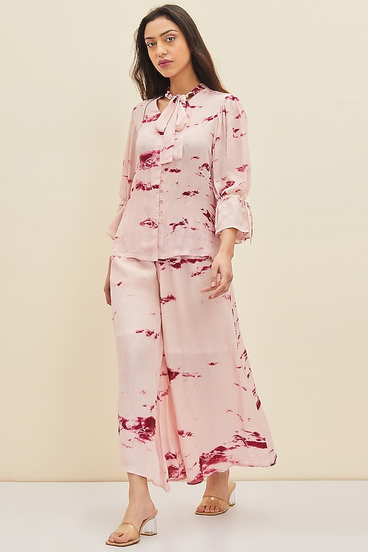 Blush Pink Tie-Dyed Flared Pants by Meadow at Pernia's Pop Up Shop