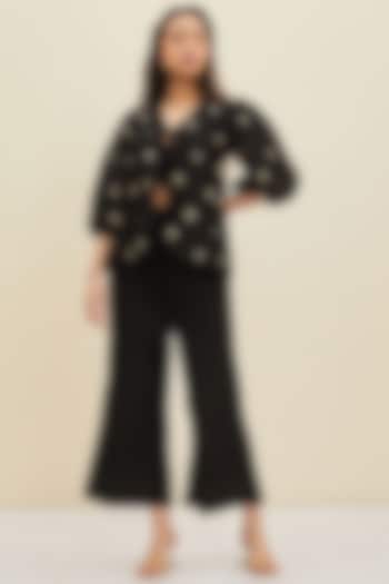 Black Silk Cotton Chanderi Flared Pant Set by Meadow at Pernia's Pop Up Shop