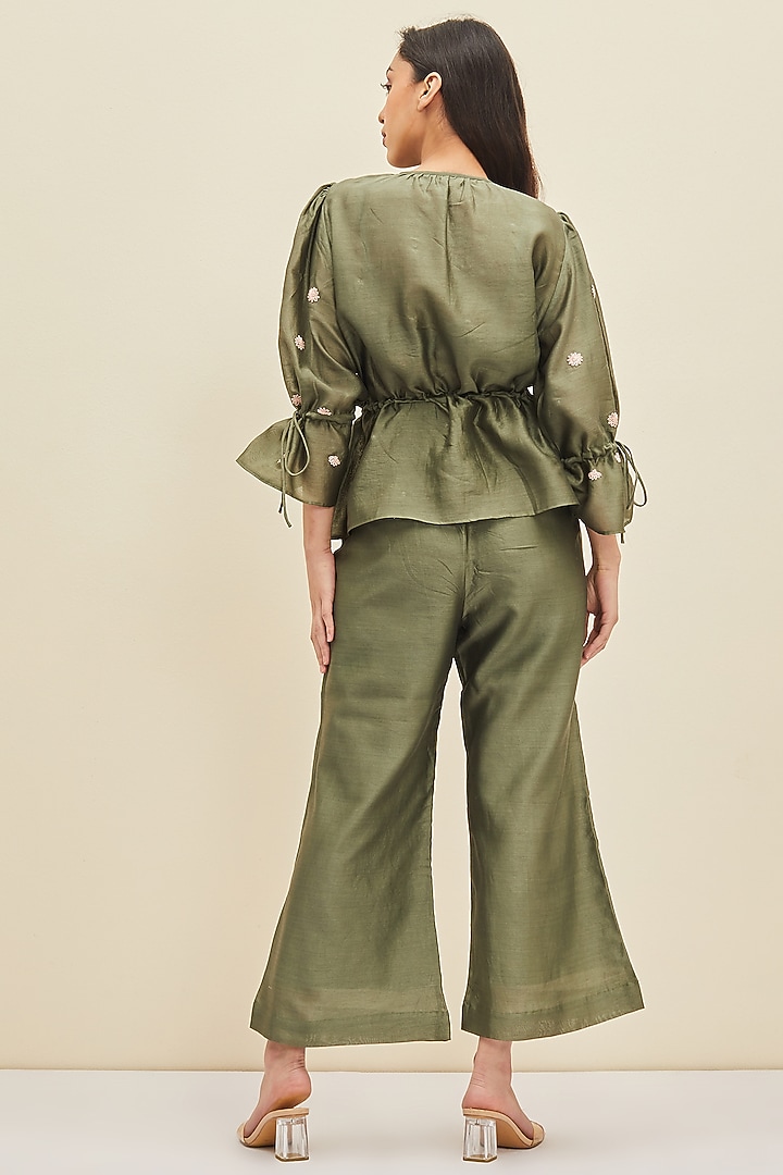 Forest Green Hand Embroidered Blouse by Meadow at Pernia's Pop Up Shop
