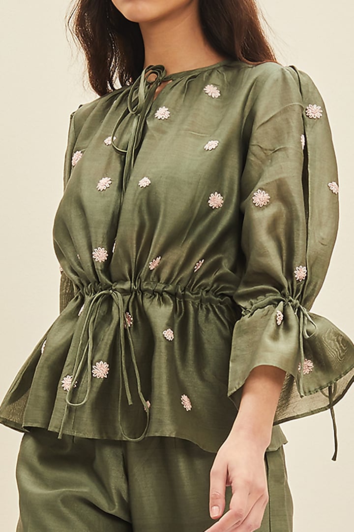Forest Green Hand Embroidered Blouse by Meadow at Pernia's Pop Up Shop