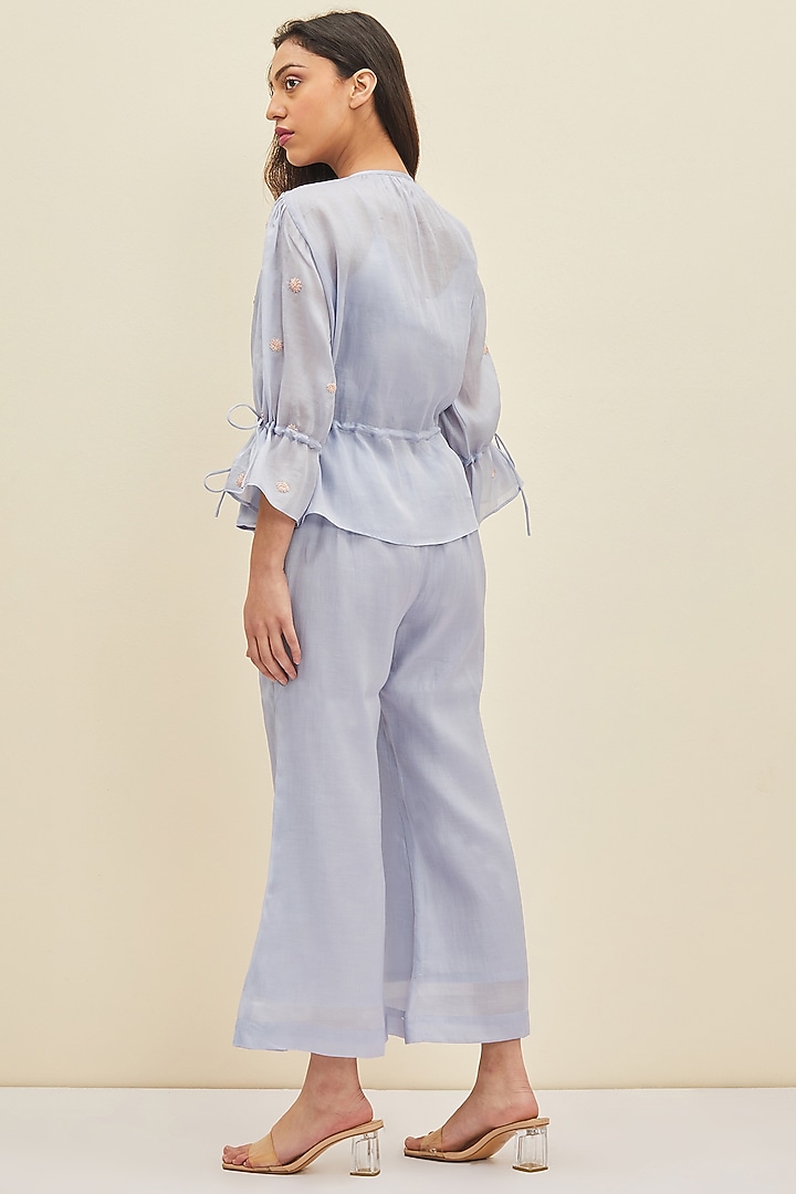 Light Blue Hand Embroidered Blouse by Meadow at Pernia's Pop Up Shop