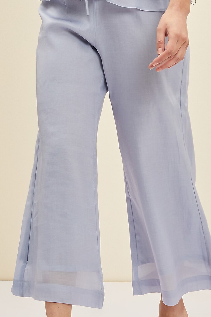 Light Blue Silk Cotton Organza Flared Pants by Meadow at Pernia's Pop Up Shop