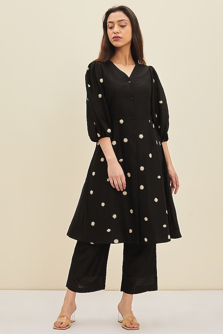 Black Hand Embroidered Tunic Set by Meadow at Pernia's Pop Up Shop