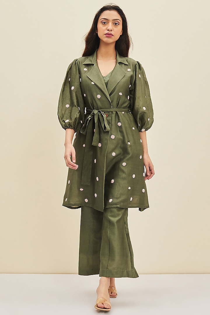 Forest Green Hand Embroidered Jacket Dress by Meadow