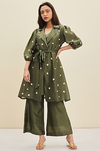 Forest Green Hand Embroidered Tunic Set by Meadow