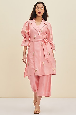 Poppy Pink Hand Embroidered Tunic Set by Meadow
