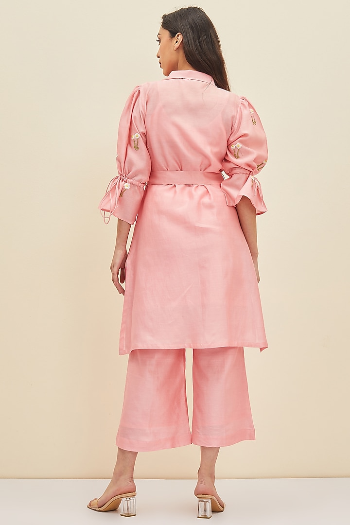 Poppy Pink Hand Embroidered Tunic Set by Meadow at Pernia's Pop Up Shop