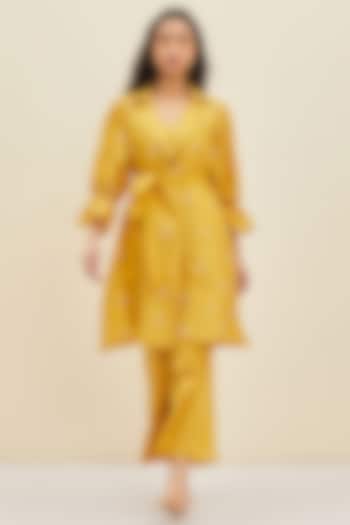 Daffodil Yellow Hand Embroidered Jacket Dress by Meadow