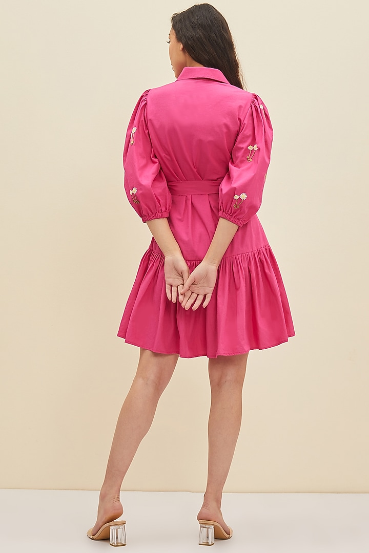 Fuchsia Hand Embroidered Knee-Length Summer Dress by Meadow at Pernia's Pop Up Shop